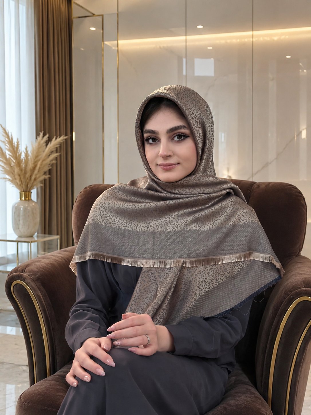 روسری نخ ابریشم ژاکاردلمه قواره۱۴۰طرح پلنگی ریز