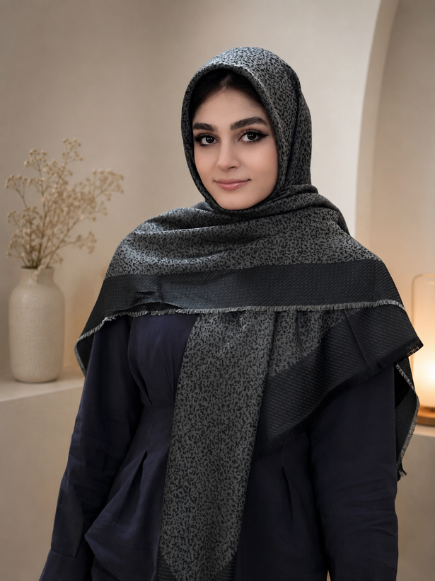 روسری نخ ابریشم ژاکاردلمه قواره۱۴۰طرح پلنگی ریزکد۰۴۷